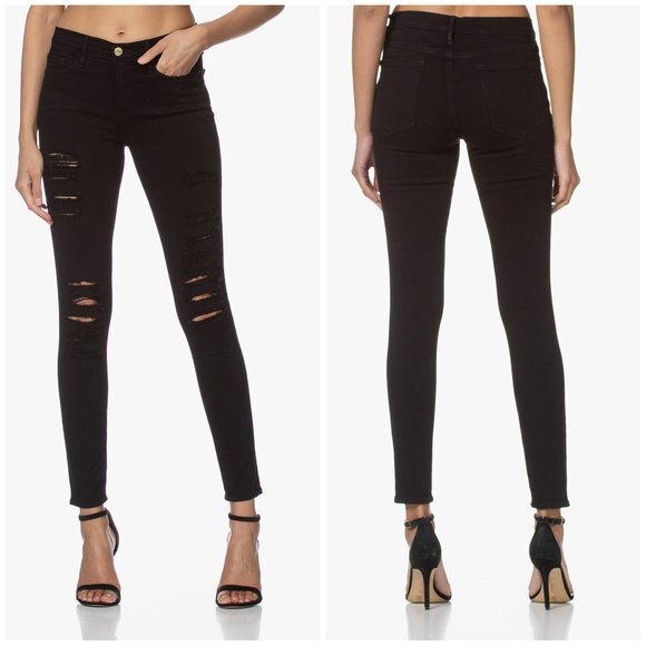 Frame Le Skinny de Jeanne Skinny Mid Rise Jeans Black - Picture 13 of 14